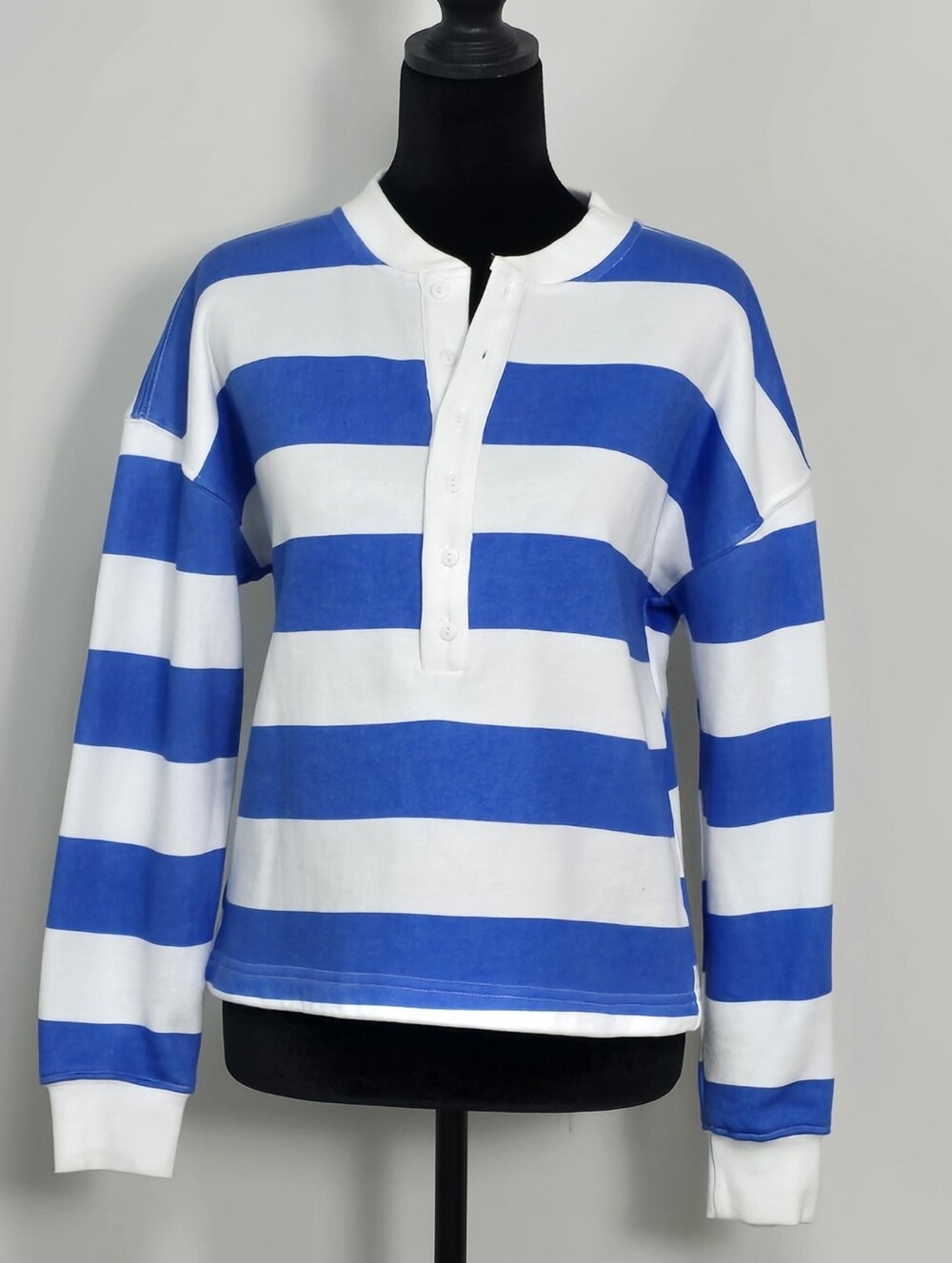 78 & Sunny / SEAS Blue & White Striped Henley Sweatshirt - Never Worn
